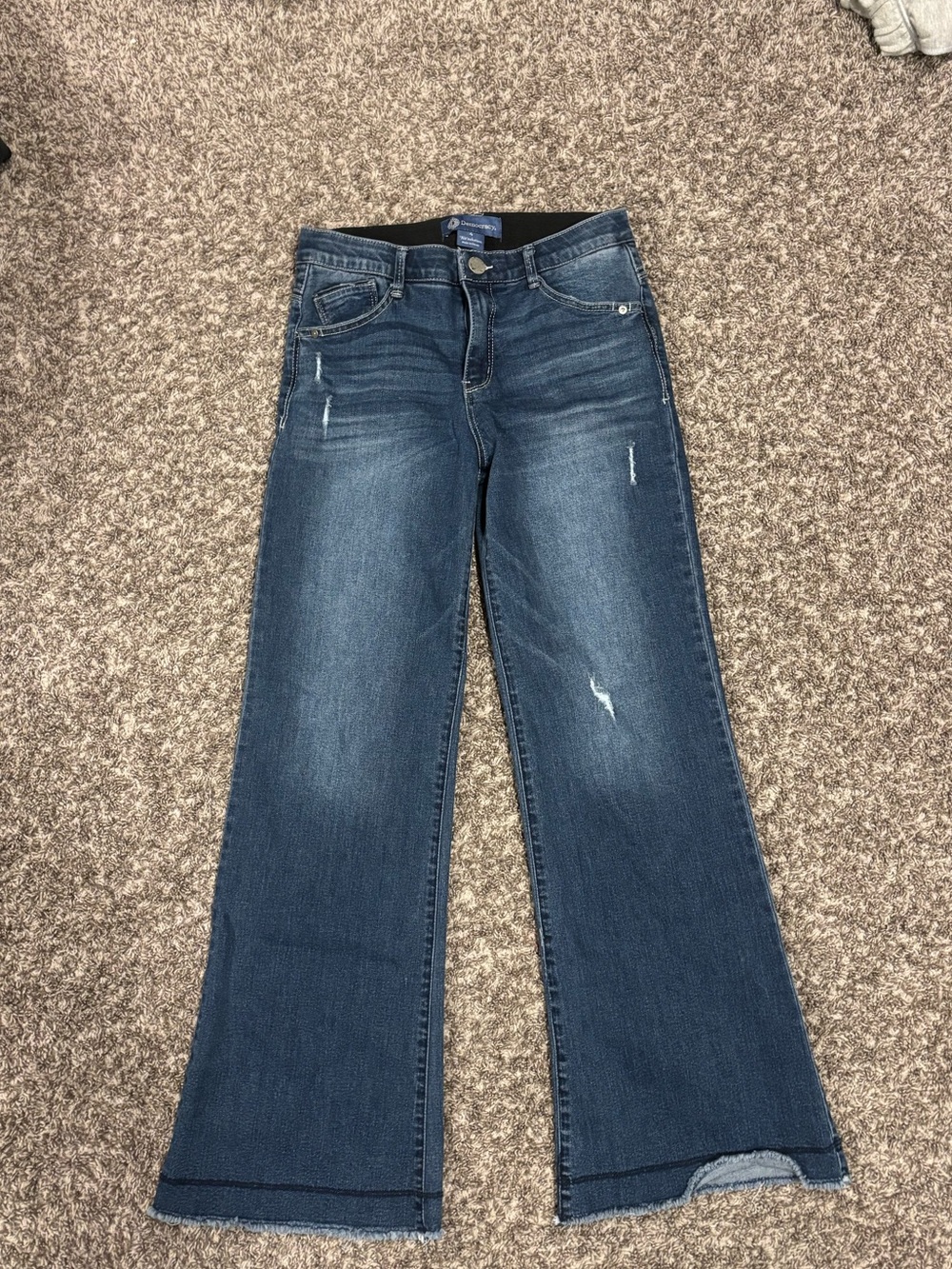 Democracy Dark Blue Flare Jeans with Light Distressing